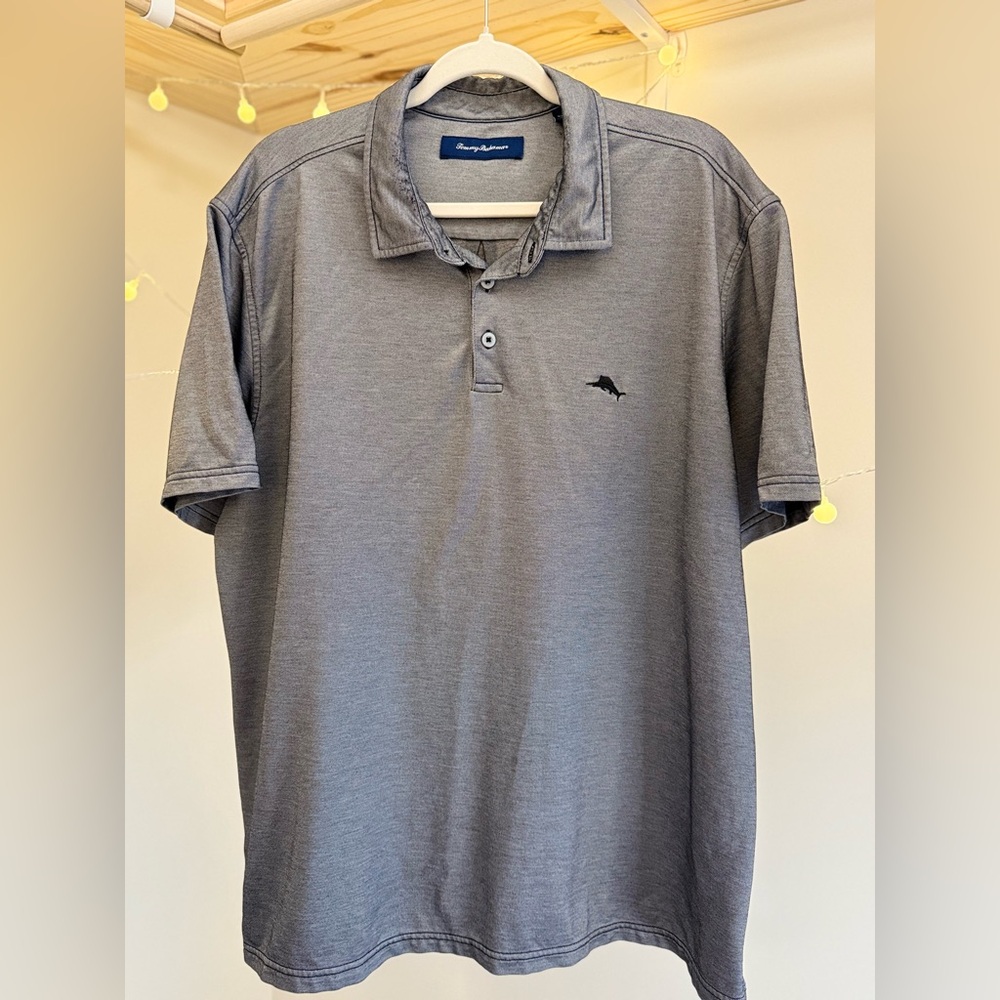 🌾‎ Tommy Bahama Gray Polo Shirt Casual Cotton Blend